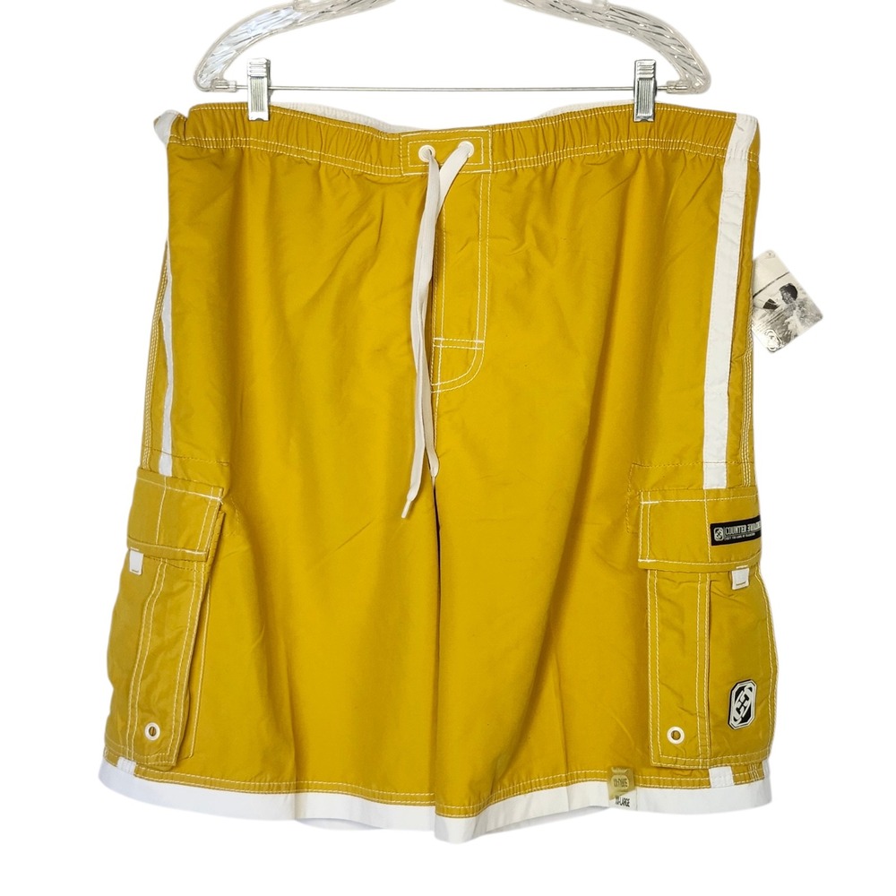 Counter Culture Mens 2XL Cargo Swim Trunks‎ Y2K Yellow Board Shorts NWT
